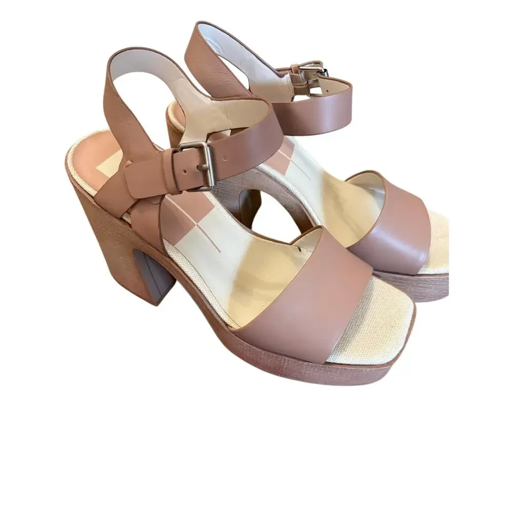 Dolce Vita Wallis Tan Leather Chunky Platform Heels Sandals Retro Festival Sz 9 - Picture 3 of 9